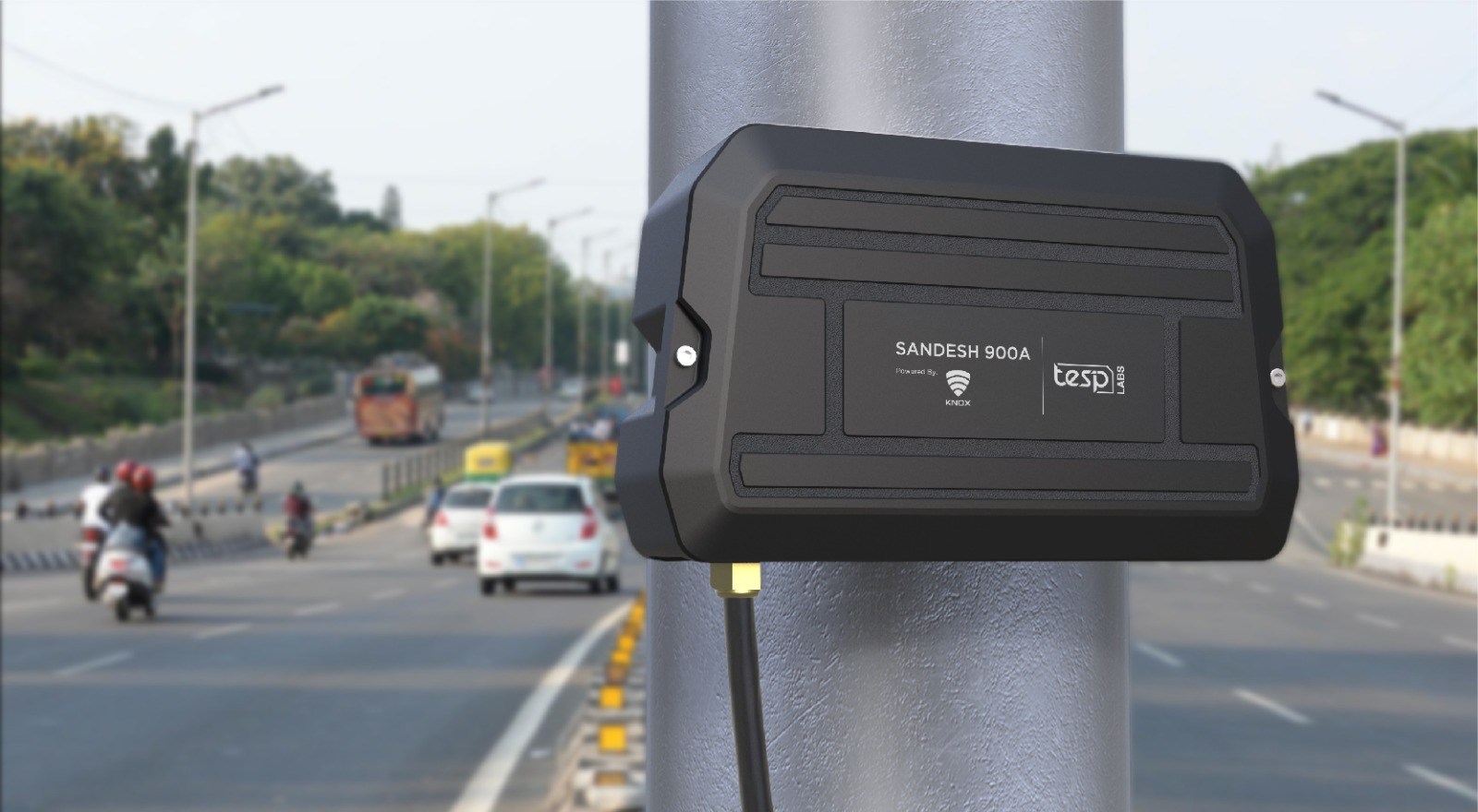 Actual Sandesh 900A device mounted in an outdoor field environment